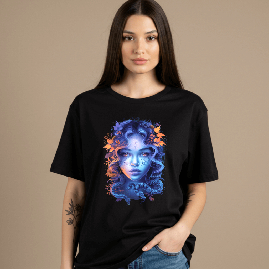 Camiseta Oversize Rosto Azul Arte Psicodélica Estampa Colorida Street Style