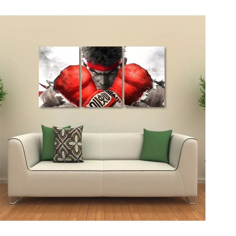 Quadro Decorativo Street Fighter Ryu 3 Peças