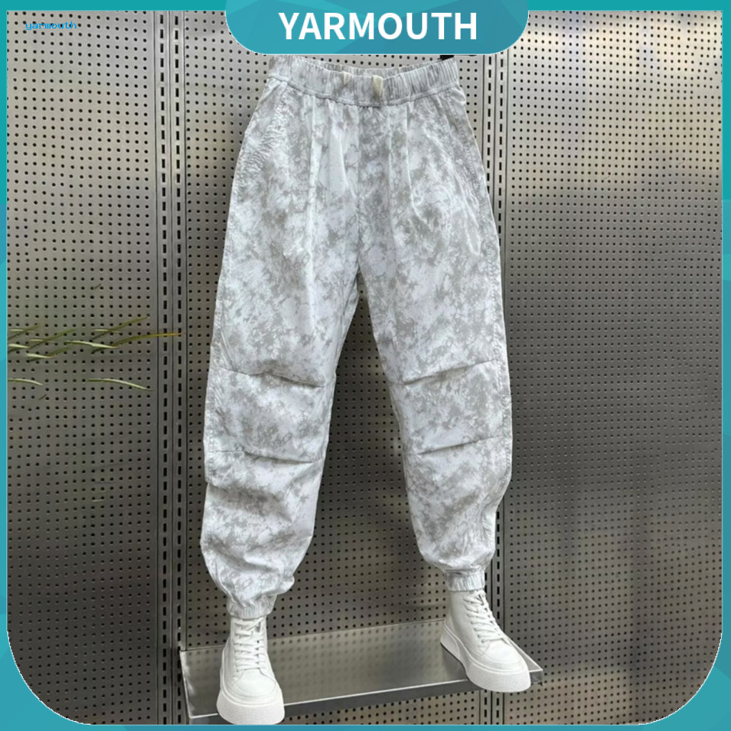 Quick-drying Men Pants Drawstring Waistband Men's Cargo Jogger Loose Fit Baggy Harem with Large Pockets Casual Sports fo