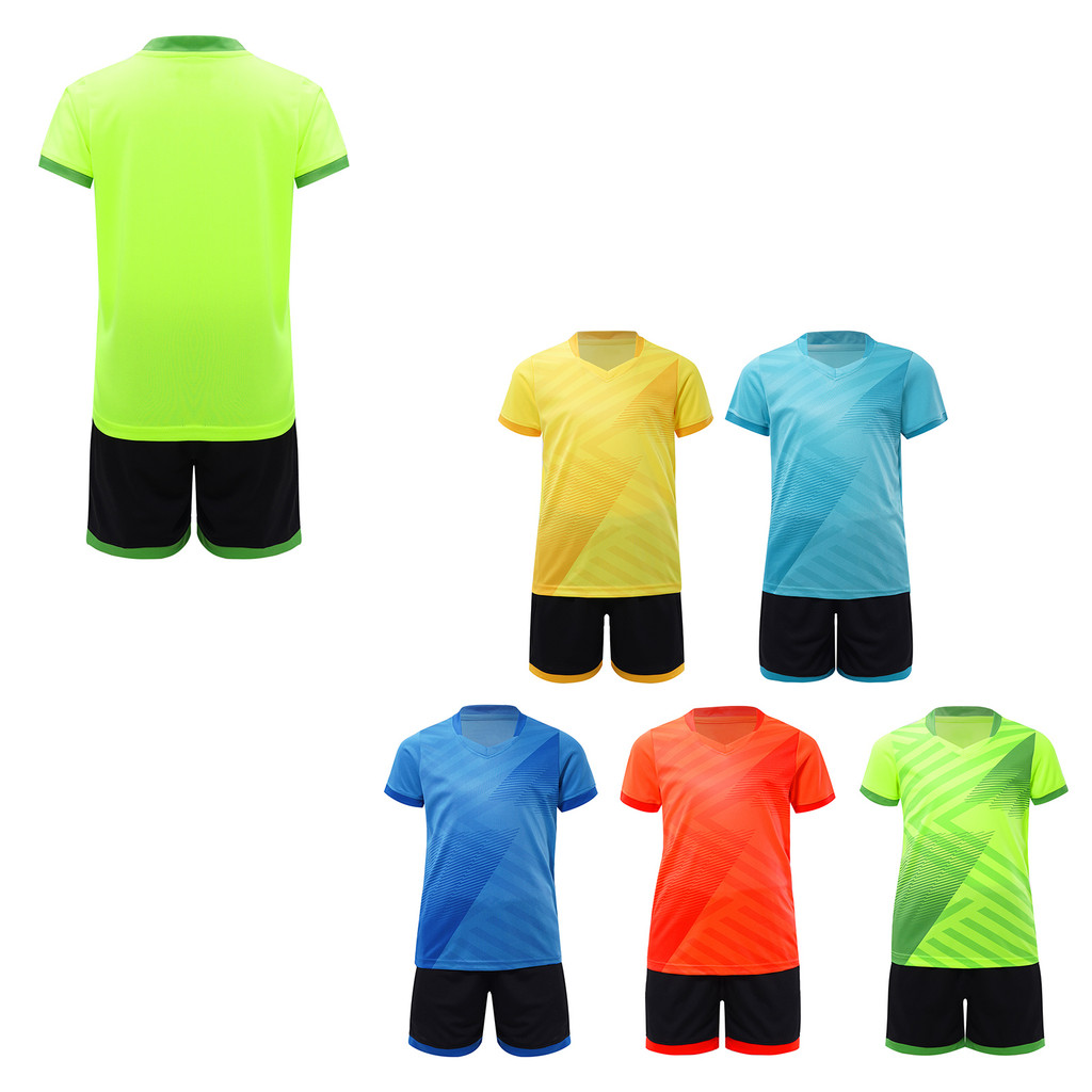 inhzoy Kids Boys Football Training Uniform Quick-Drying Sports Set Stylish Stripes Print T-shirt with Drawstring Shorts