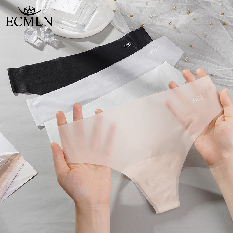 ECMLN Calcinha Fio Dental Feminina Ultra-Fina Sem Costura Summer Thin Quick Drying Mid-waist Ice Silk Underwear