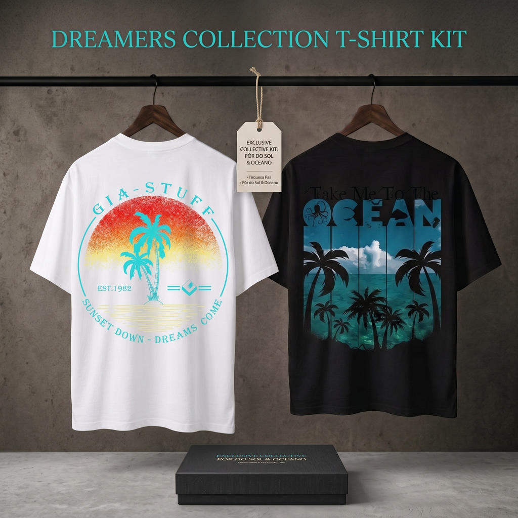 Kit 2 Camisetas Estampadas Ocean + GIA-STUFF 100% Algodão Premium Streetwear Casual Unissex