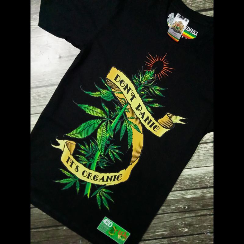 420 T-SHIRT Guerreiro Sorriso Não Pânico É Orgânico ORIGINAL JAVAMAIKA ROOTS STUFF Preto
