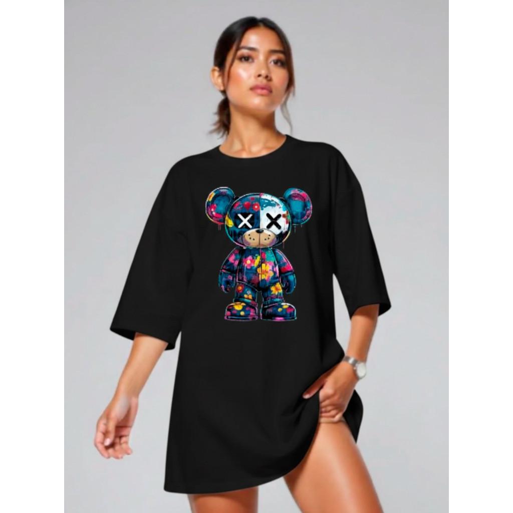 Camiseta T-shirt Ursinho Color Splash Estampa Artística Urbana Moderna Unissex Oversized