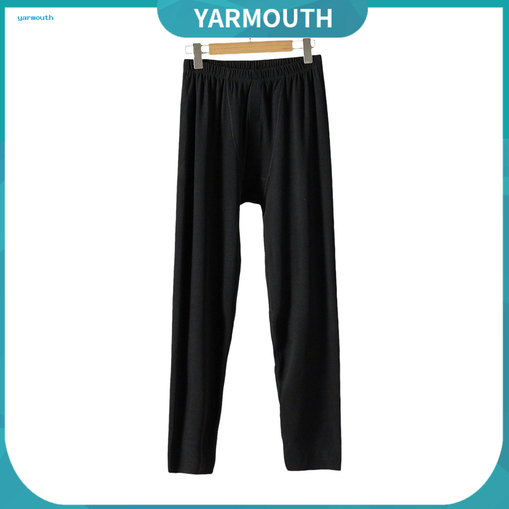 Solid Color Men Thermal Bottoms Double-sided Brushed Pants Men's Long Johns Elastic Waist Fleece Warm for Mountaineering