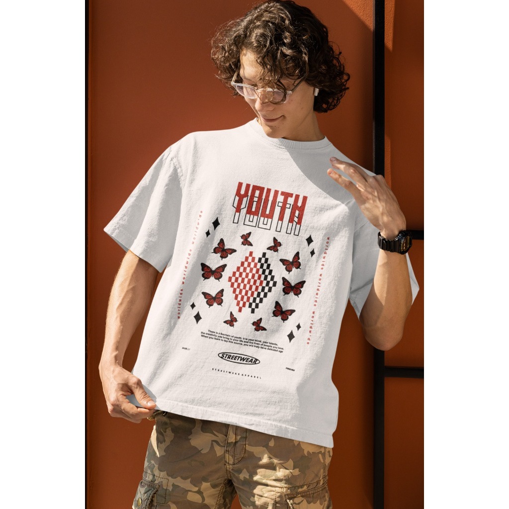 Camiseta Oversized Stretwear ``Youth´´ Unissex-Borboleta 100% algodão - camisão