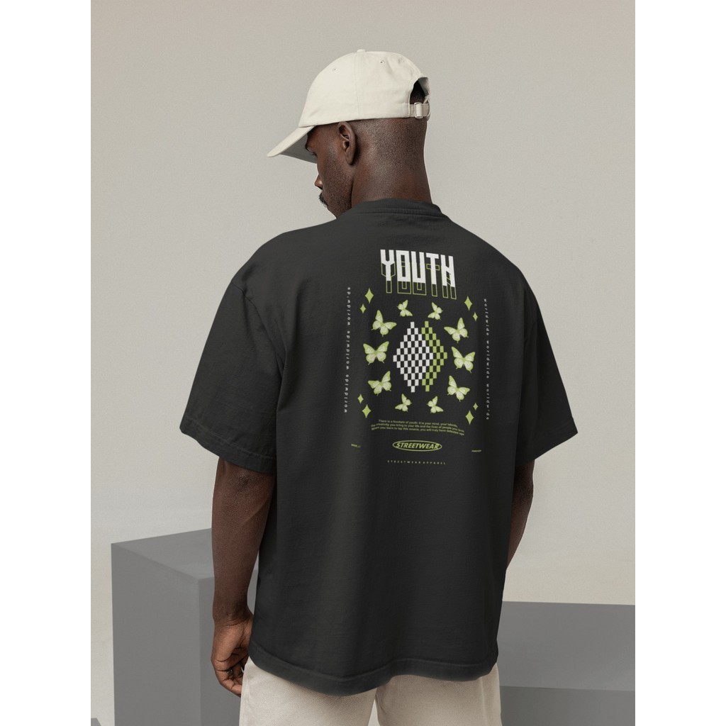 Camisa Camiseta Oversized Streetwear Masculino Urbano Treino Preto e Off Whte Estampado - YOUTH