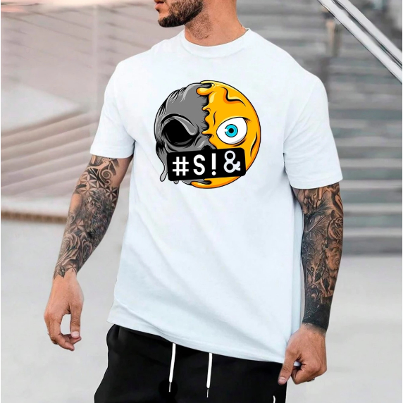 Camiseta Masculina Tecido Premium Estampa De Emoji Bravo Derretido 10%% Algodão