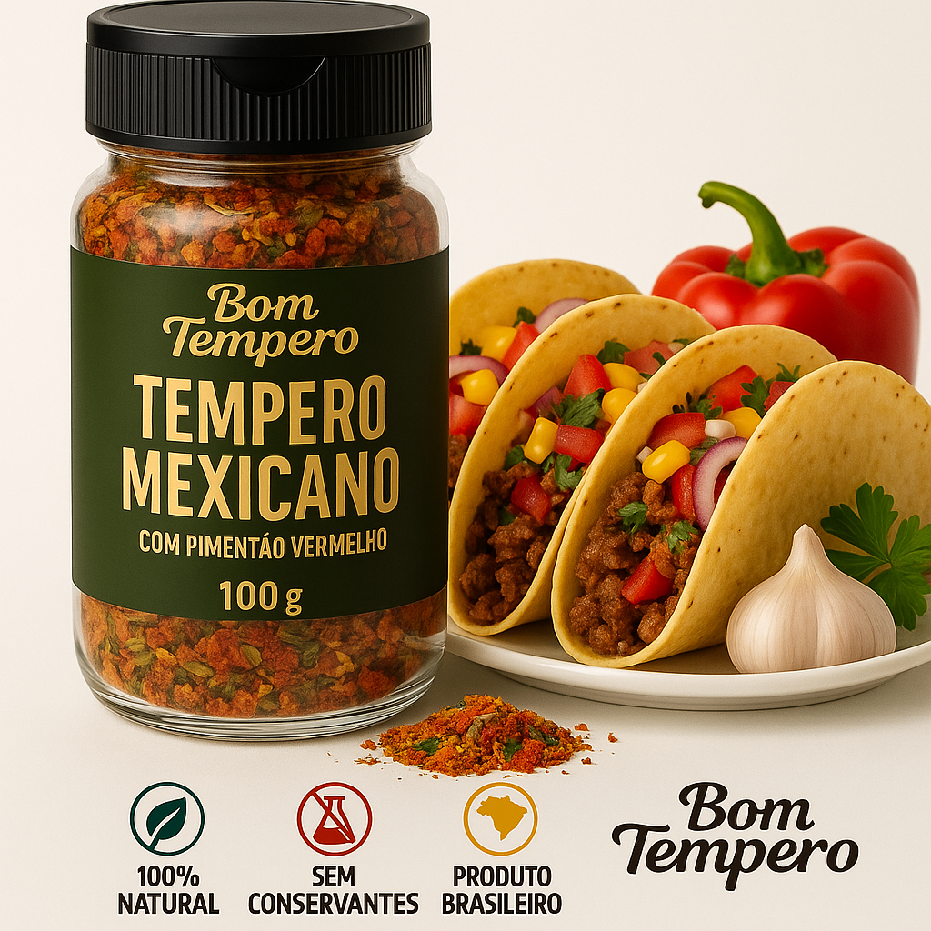 Tempero Mexicano para Tacos, Carne e Frango – 100g Artesanal Gourmet