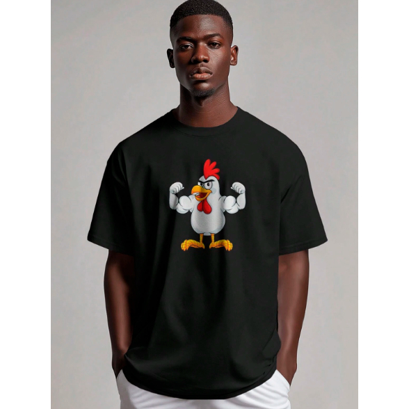 Camiseta Masculina Com Estampa Engraçada Frango Galinha Academia Tecido Premium 100% Algodão