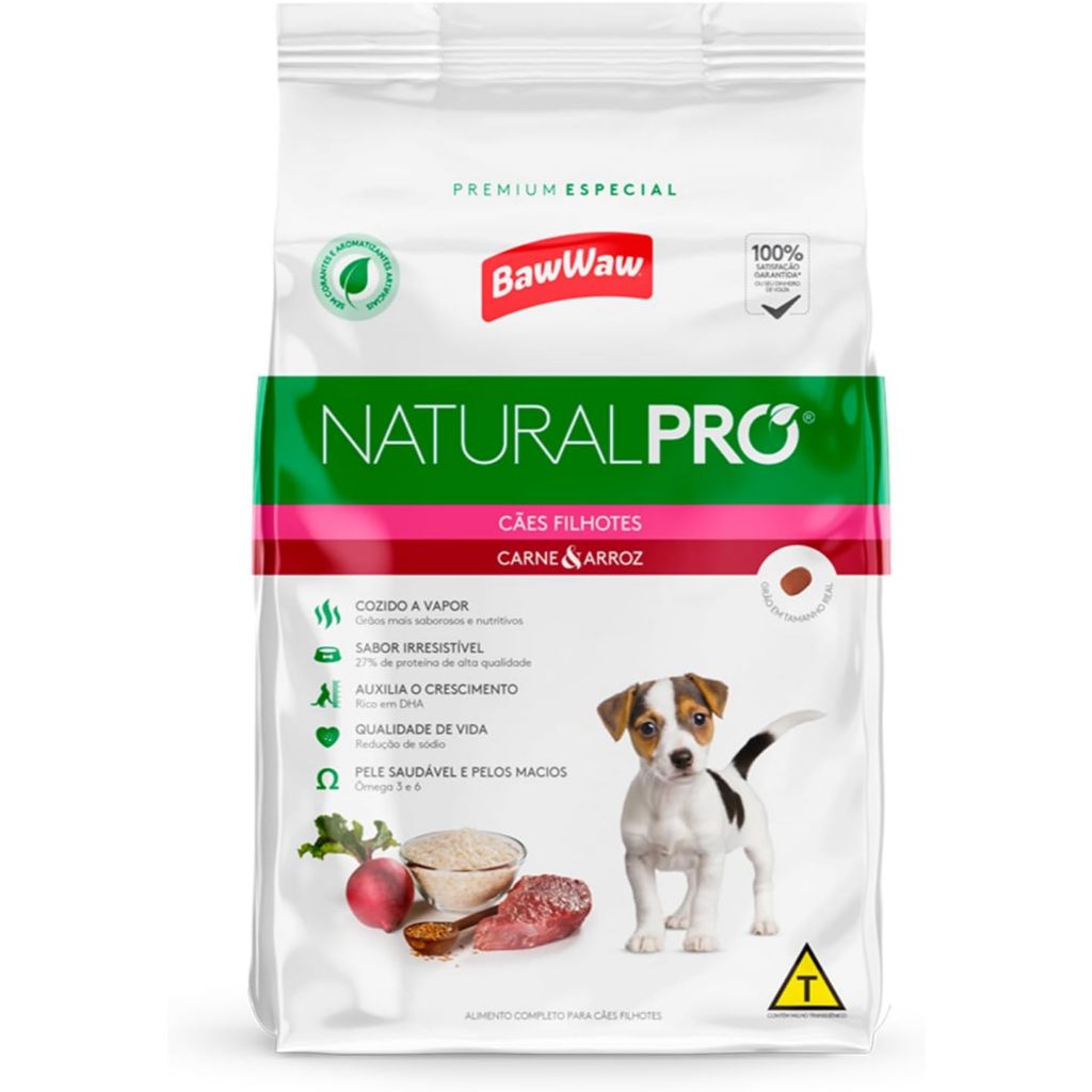 Baw Waw ração para cães filhotes natural pro premium sabor carne/ frango e arroz 1kg