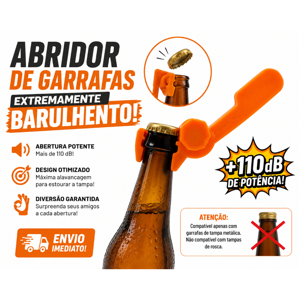 Abridor de Garrafas Turbo Boom | Abridor Manual Portátil para Long Neck e Litrão