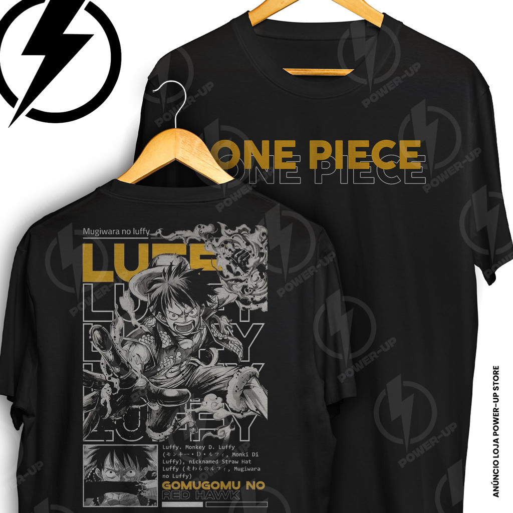 Camiseta One Piece Monkey D Luffy Red Hawk Anime Frente E Verso Blusa Camisa 100% Algodão