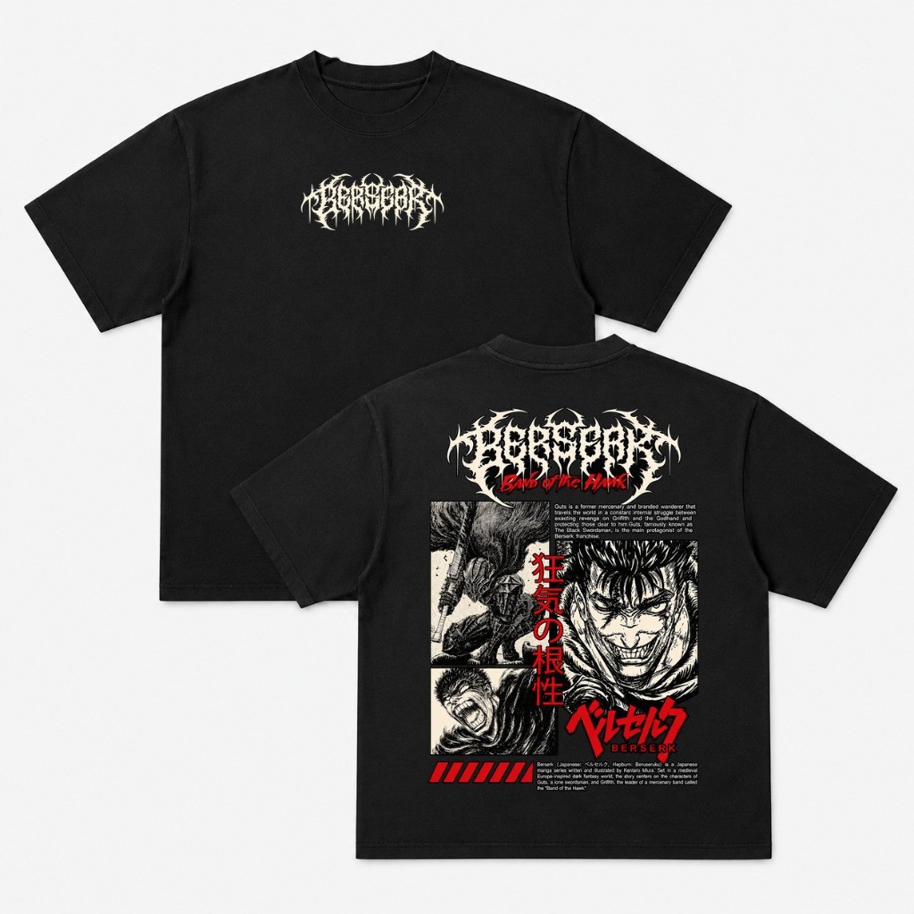 Camiseta Berserk Guts Band of the Hawk Oversized 100% Algodão Estampa Anime Envio Imediato Unissex Várias Cores