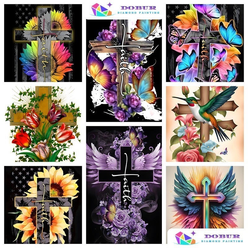 DOBUR | Conjunto De Pintura Diamante Jesus Cross 5D DIY Rodada/Quadrado Full Broca Lona Com Número Artesanato Presente D