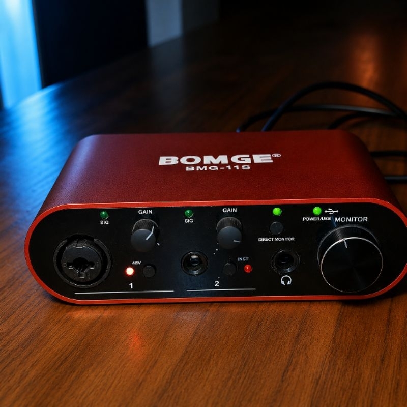 Interface De Áudio USB Bomge BMG-11S 48V Para Microfone Podcast Live Studio