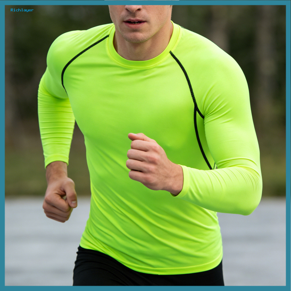 Quick Drying Sports Tops Breathable Workout Shirt Men's Quick-dry Long Sleeve Fitness Round Neck High Elasticity 3d Seam