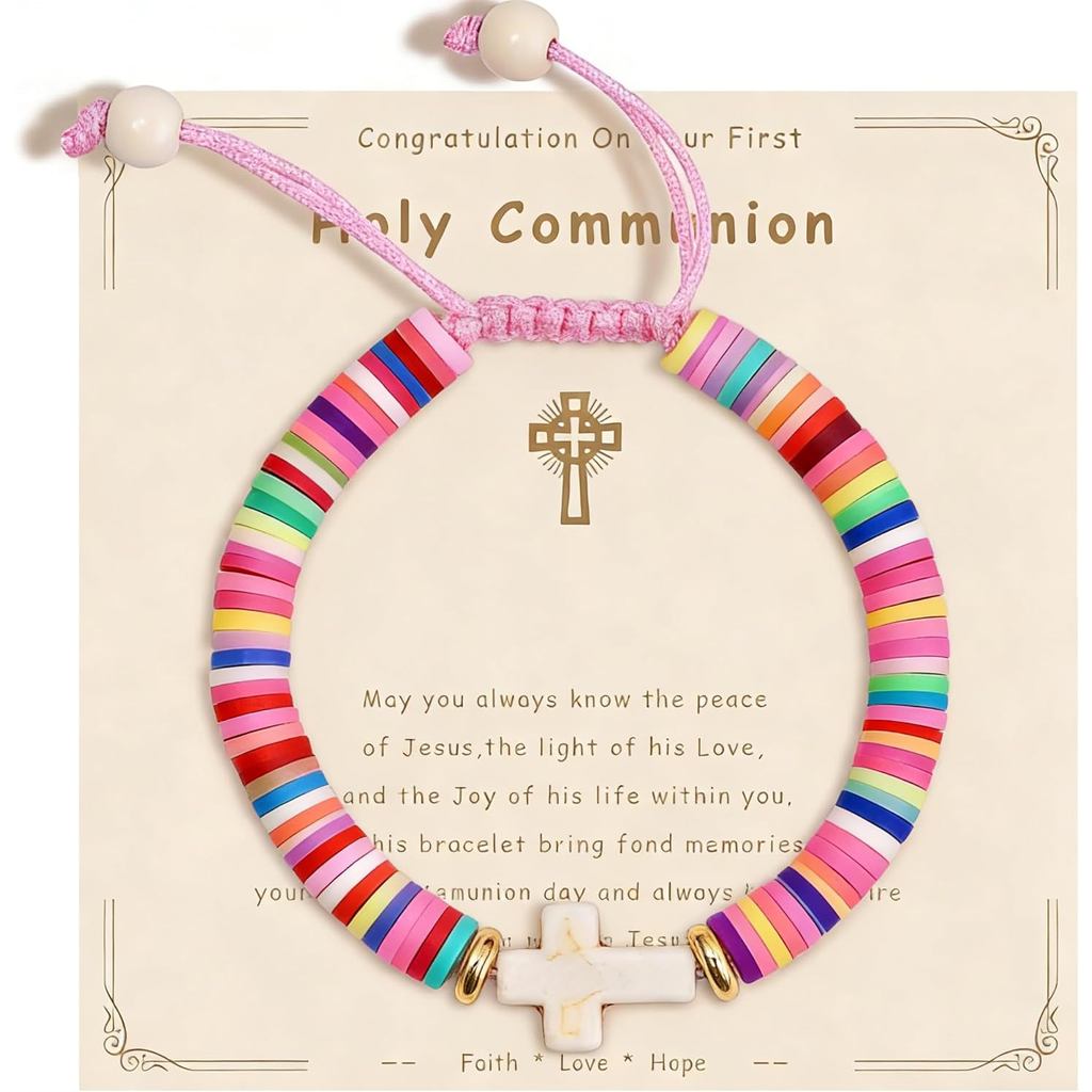First Communion Gifts for Girls Cross Bracelet Communion Baptism Confirmation Catholic Christian Gifts Colorful Religiou