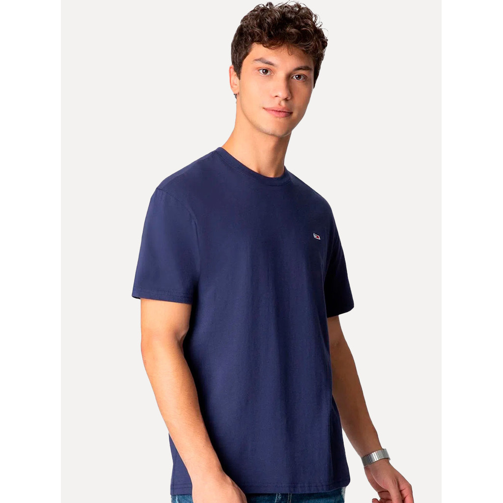 Camiseta Tommy Jeans Original Masculina Slim C-Neck Flag Azul Marinho