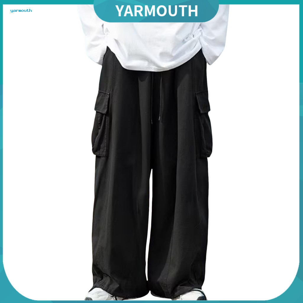 Straight Leg Men Trousers Solid Color Casual for Men's Oversized Corduroy Cargo Pants Vintage High Street Style Wide wit