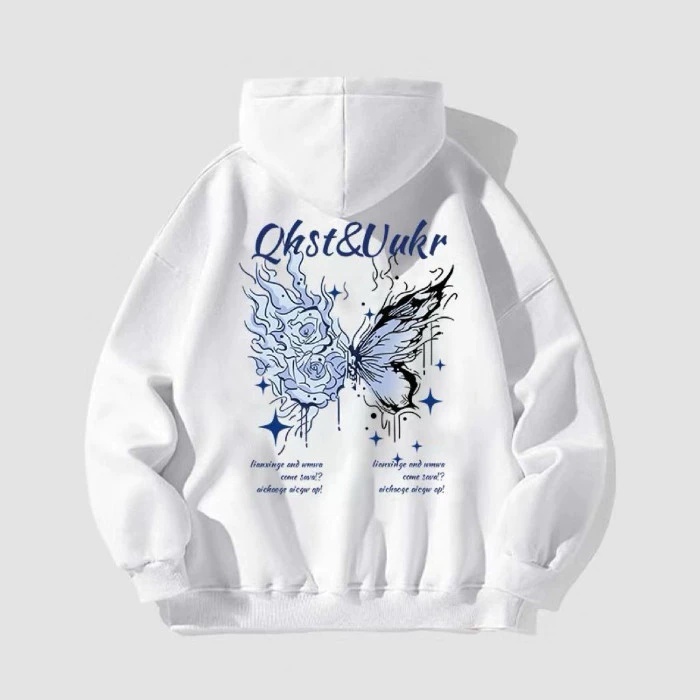 Moletom High Street Y2K Borboleta Oversized Pelúcia Flanelado Streetwear Premium