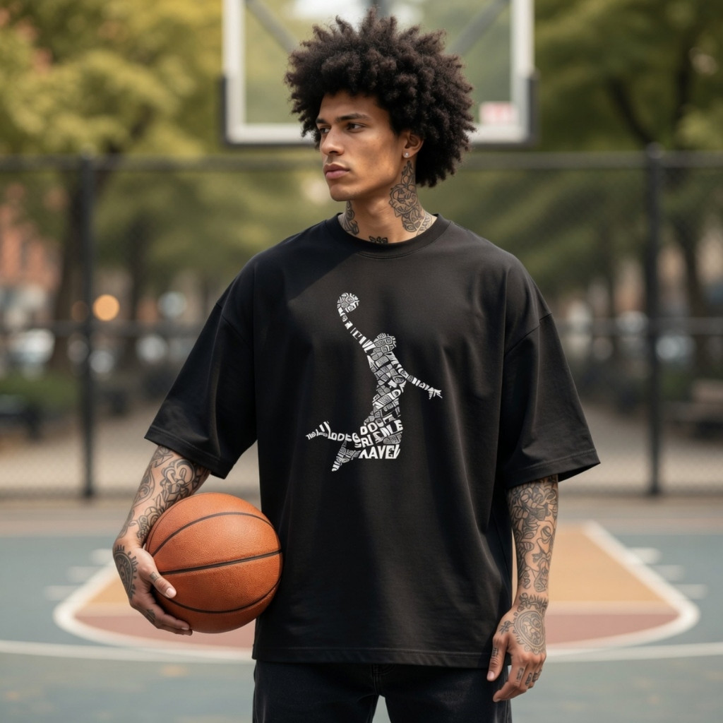 Camiseta Streetwear Oversized Estilo NBA 2K26 Basquete Estampa na Frente Estilo High Street Style BT983