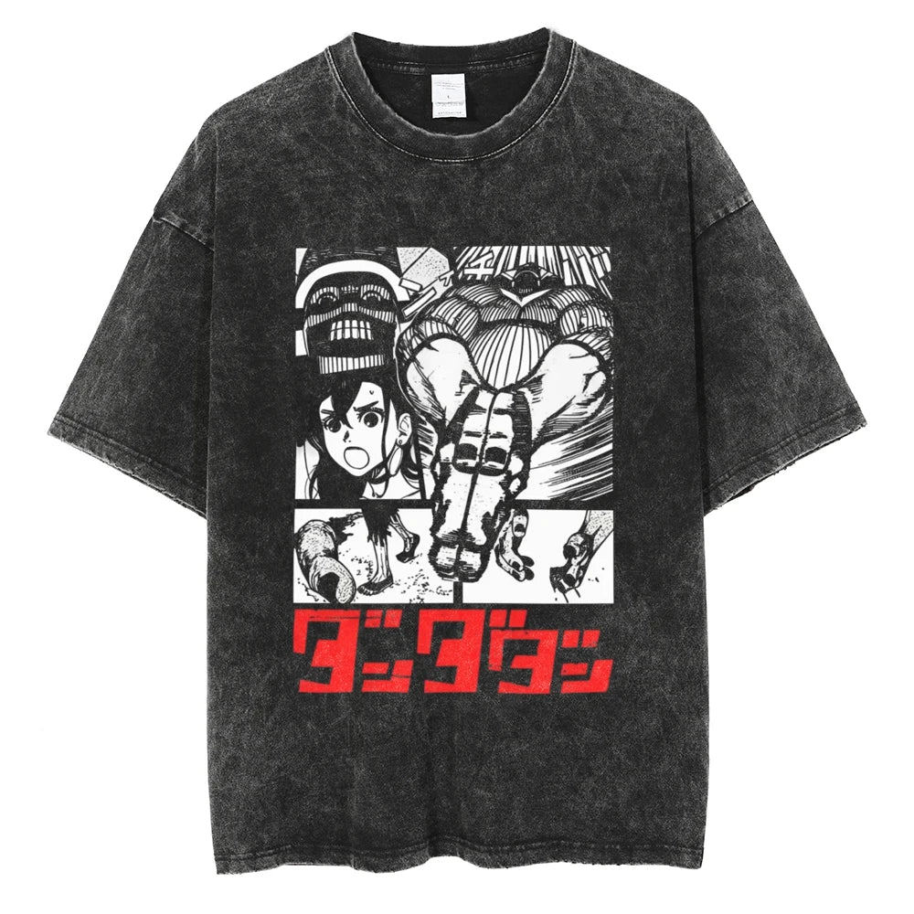 Dadan Anime Amante Camiseta Harajuku Algodão Novo Modelo Oversized Unisex High Street Retro Moda Casais Confortável Maci