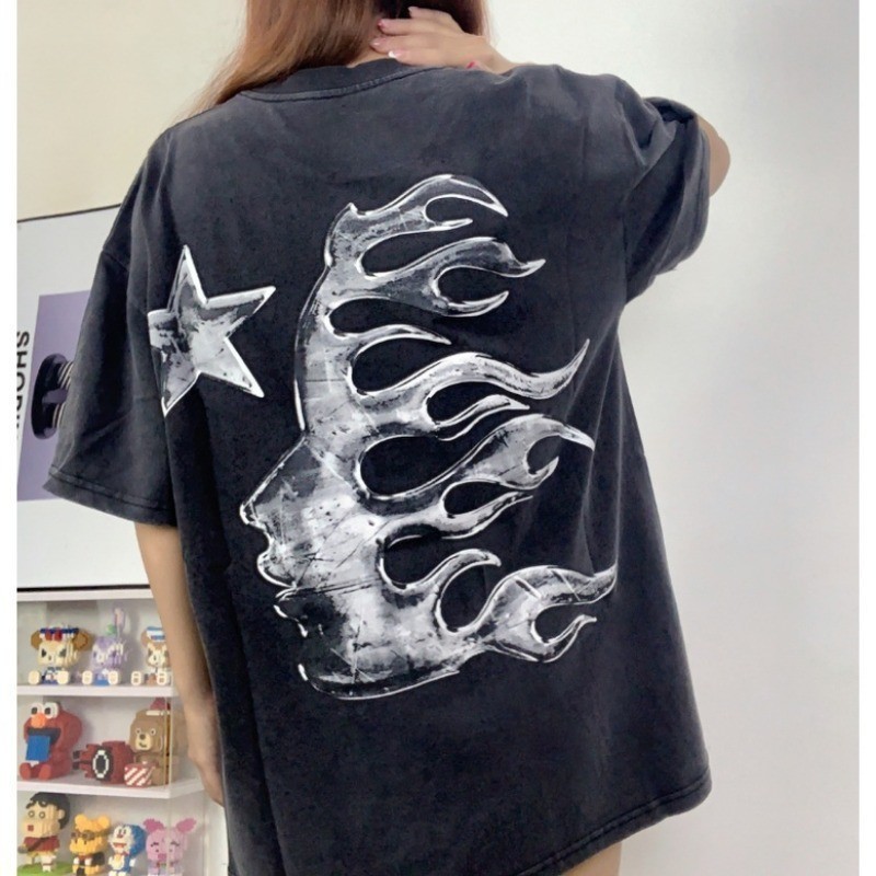 Camiseta Unissex Oversized Plus Size Feminina Masculina High Street Hellstar Vintage Hip Hop Manga Curta