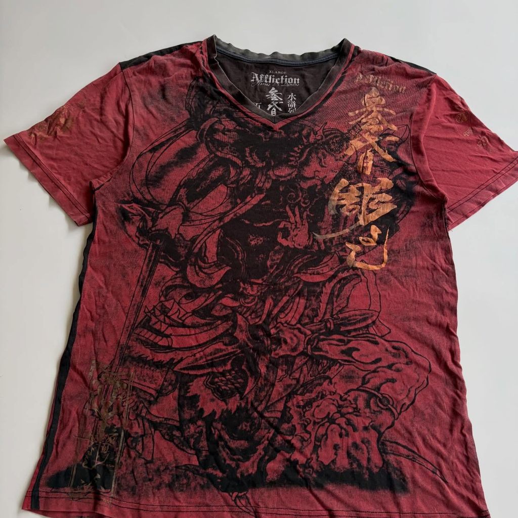 Oversized retro Vermelho Espinho totem Impresso Harajuku Camiseta y2k high street Quebrado casual plus size