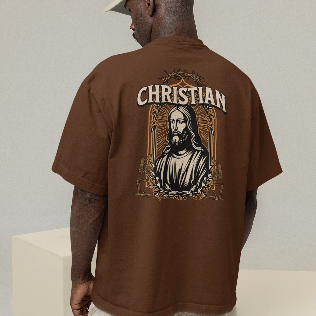 Camiseta Oversized Plus Size Cristã Católica Gola Alta Streetwear Algodão CHRISTIAN 368
