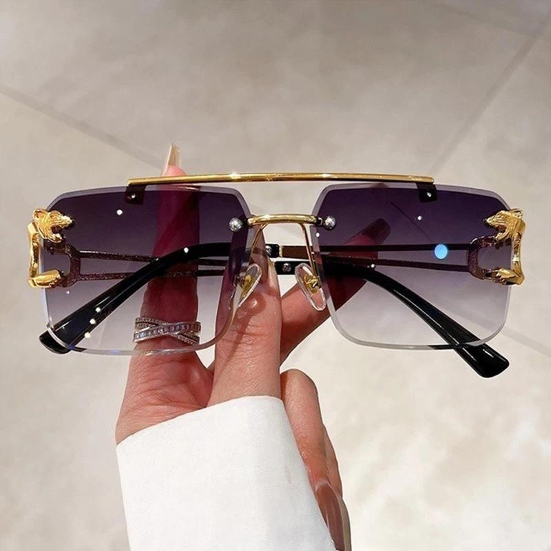 Leopard  Sunglasses Diamond Cut Edge Glasses Men Women Dual Beams Personalized Tren