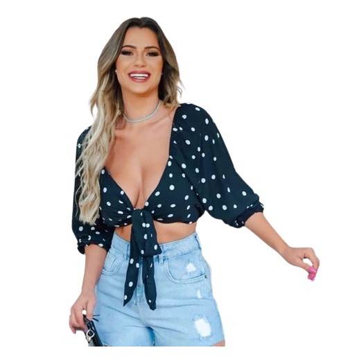 Blusa Cropped Feminina Manga Longa Amarração Animal Print CB203