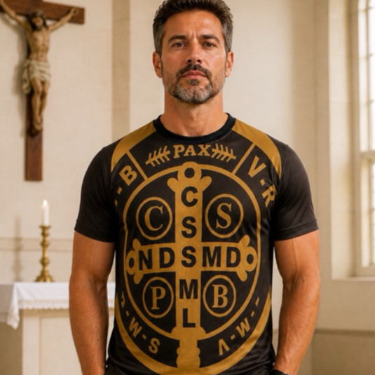 Camiseta São Bento Católica Proteção Fé Full Print Dry Masculina