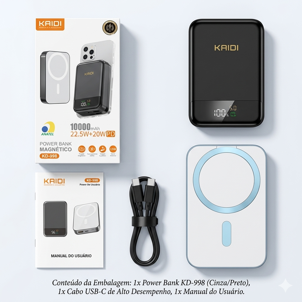 Carregador Power Bank 10000 Mah Kaidi Magnético Turbo 20w