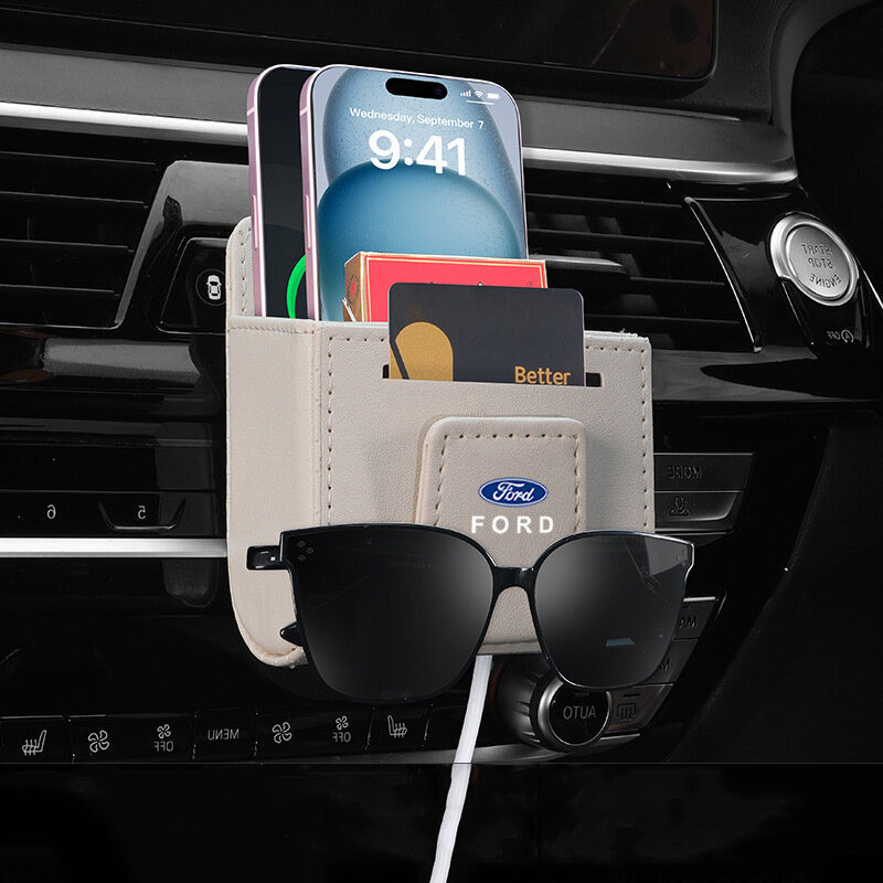 Car Supplies Air Vent PU Leather Storage Bag with Hook Car Mount Suitable for Ford Ranger Mustang Ecosport Everest Focus