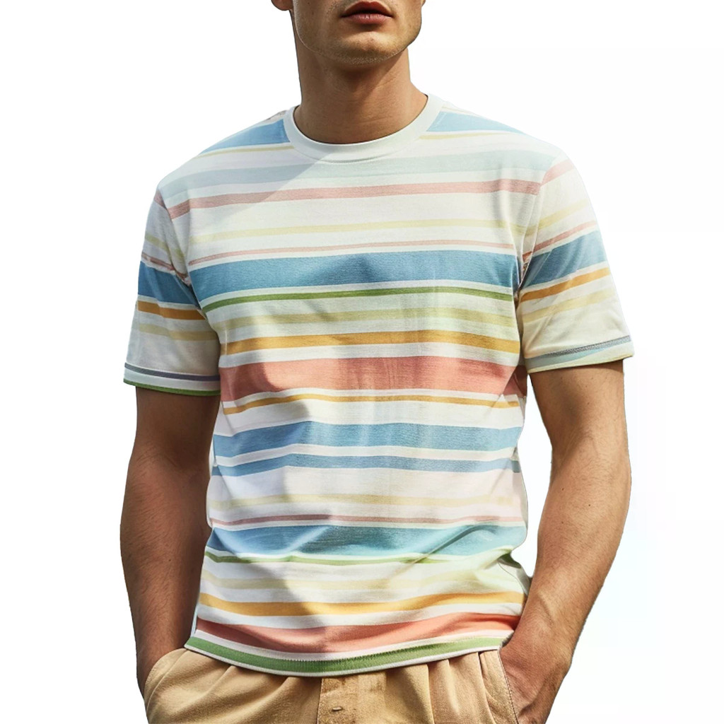 Camisas De Trabalho Masculinas Camisetas Tops Presentes Mens Womens Everyday Stripe Print Manga Curta Gola Redonda De Gi