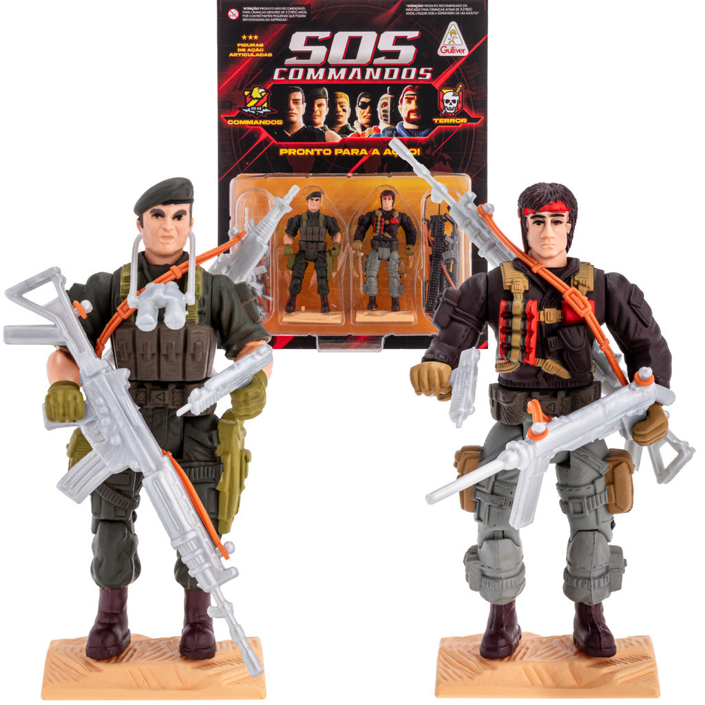 Bonecos SOS Commandos Vs Terror Hammer E Chuck 897 Soldados Brinquedo Ação Comandos Gulliver