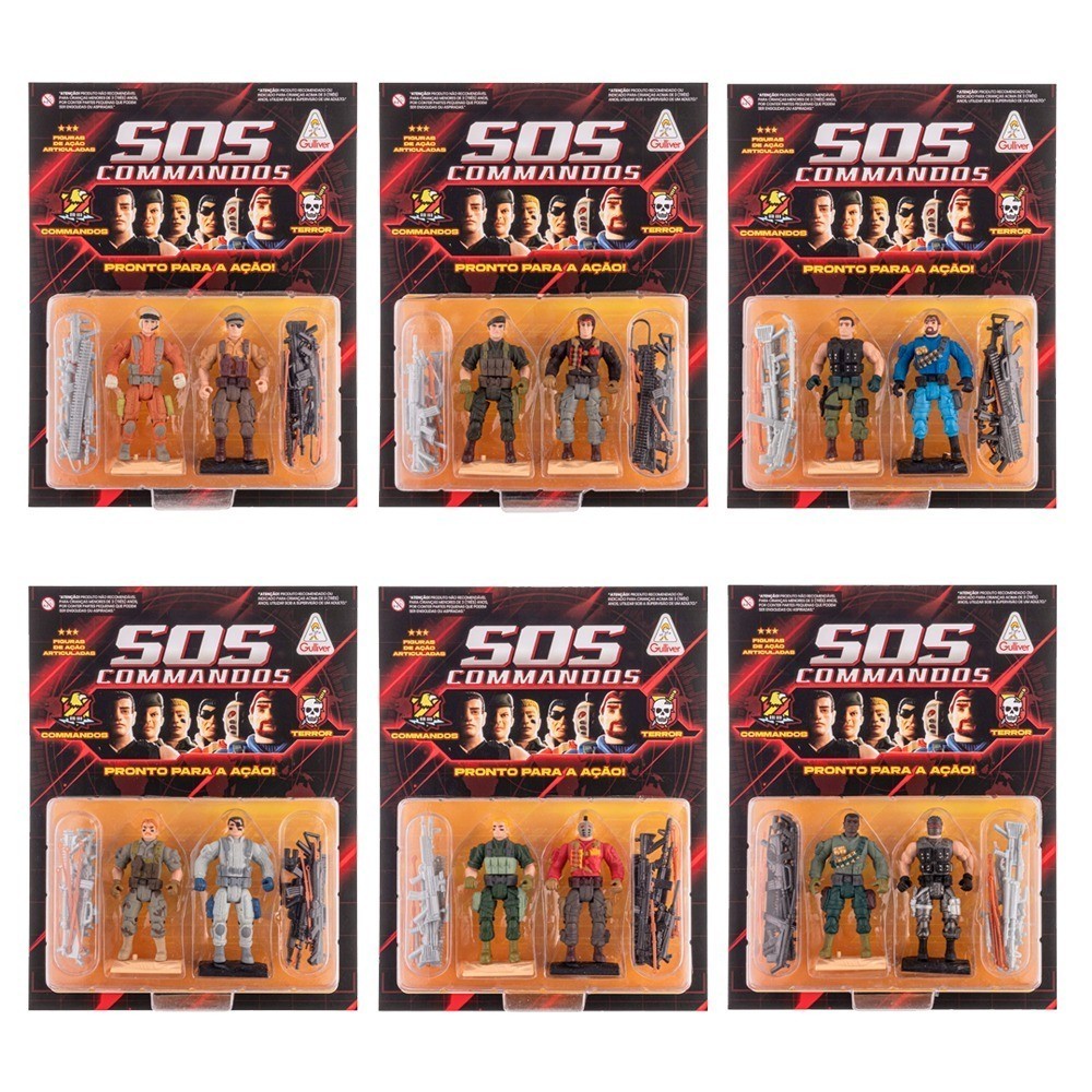 Kit coleção  SOS COMMANDOS VS TERROR GULLIVER 12 Bonecos Figura Ação