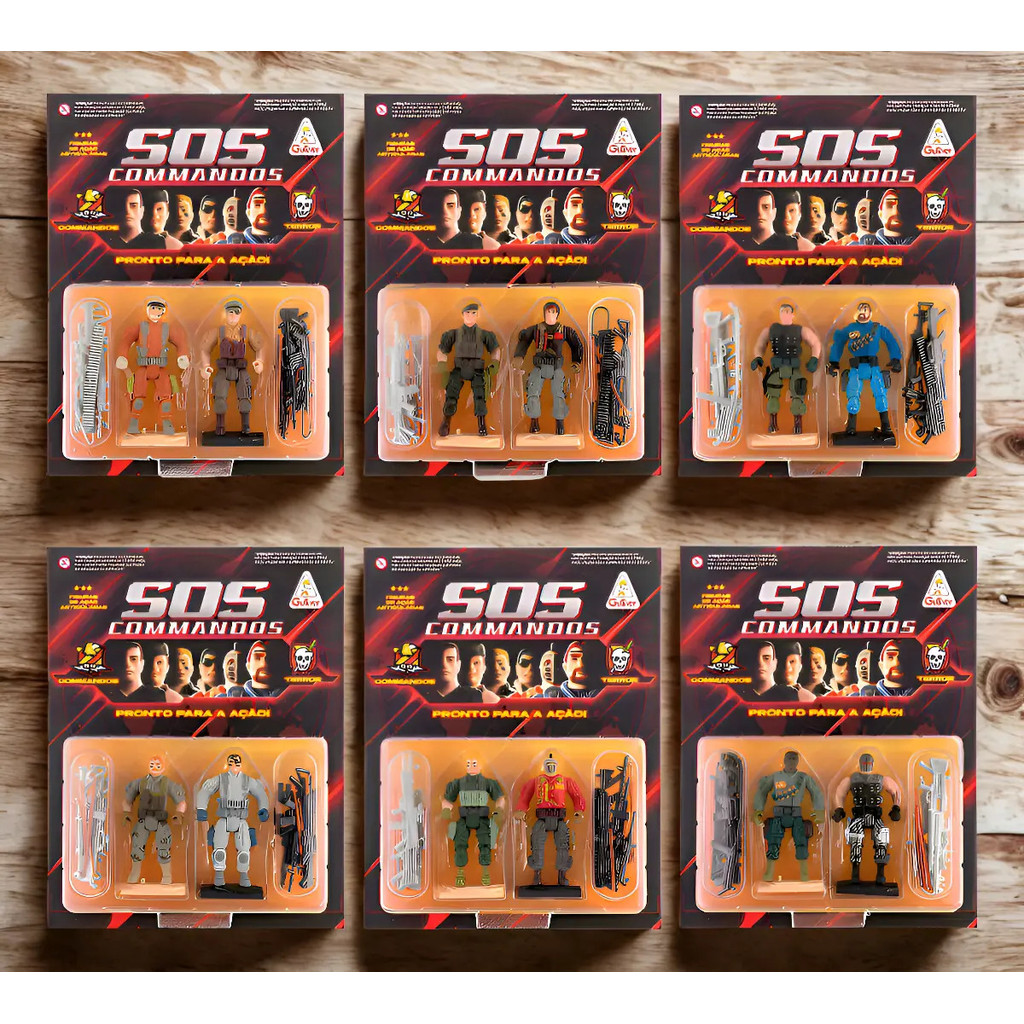Kit Completo 6 Cartelas 12 Bonecos Sos Commandos Figura Ação