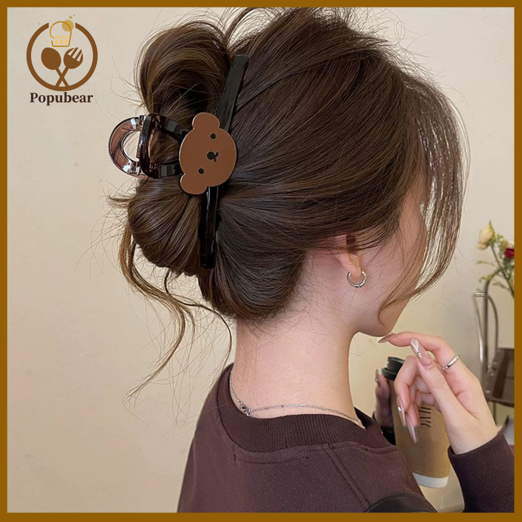 Stable Hair Claw Clip Cartoon Bear Cat Biscuit – Strong Grip No Pressure Big Shark for Back Head Styling Cute Accessor