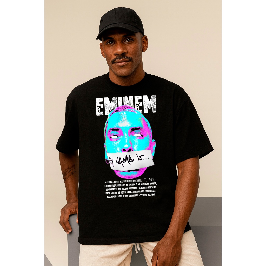 Camiseta Oversized Streetwear Masculina Gola Alta Rapper Americano EUA My Name Is