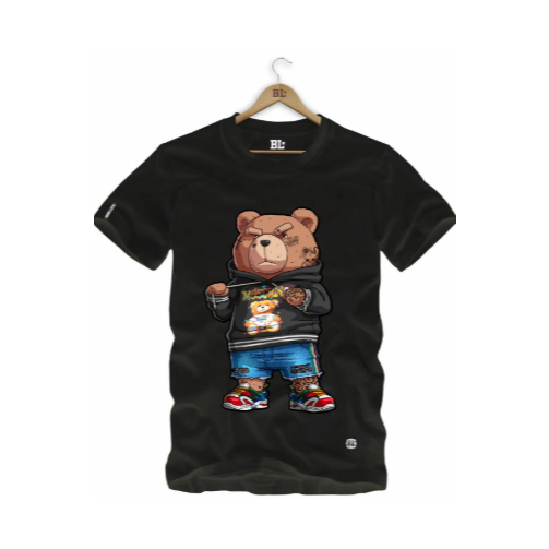 Camiseta Masculina Com Estampa Urso Rapper Tecido Premium 100% Algodão