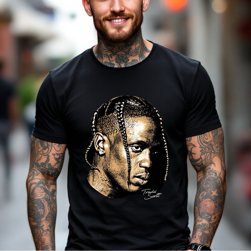 Camiseta Rapper Algodão Masculino Blusa Travis Scott Trap Hip Hop Unissex Slim Preta
