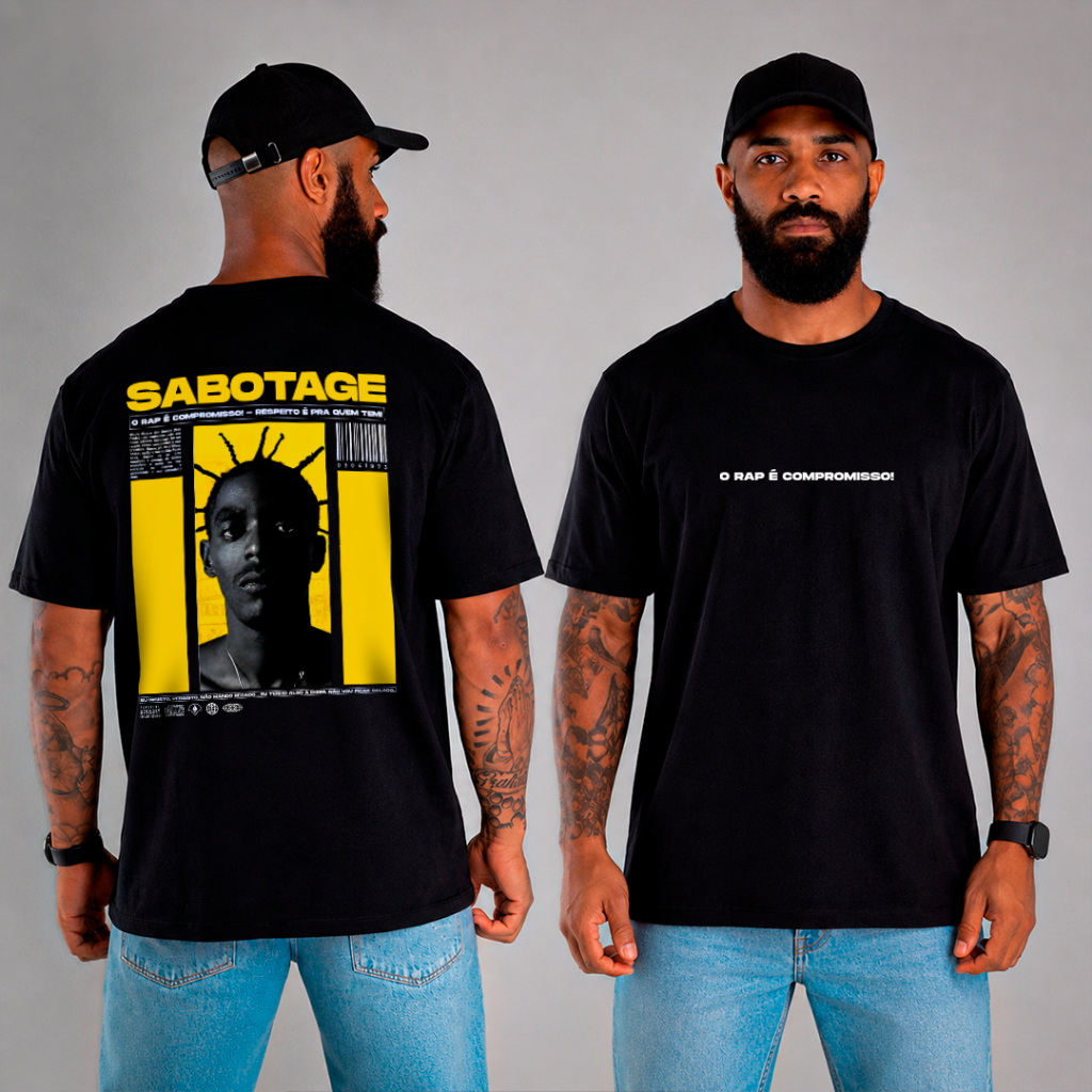 Camiseta RAP É COMPROMISSO SABOTAGE Streetwear 100% Algodão Unissex Hip Hop MPB Rapper