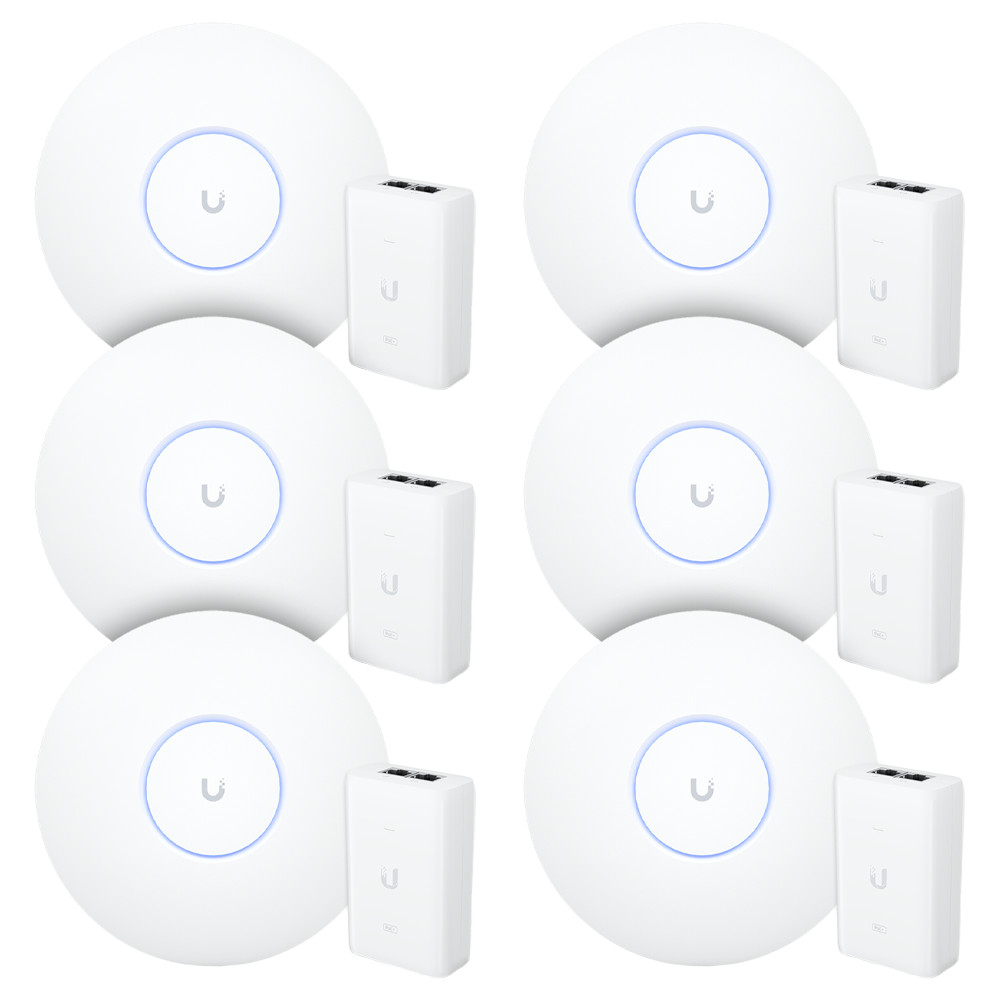 6 Roteadores Wi-Fi 6 Access Point 3.0 Gbps + 6 Injetores PoE+ | 6 U6+ Ubiquiti Com 6 Fontes 48V 30W