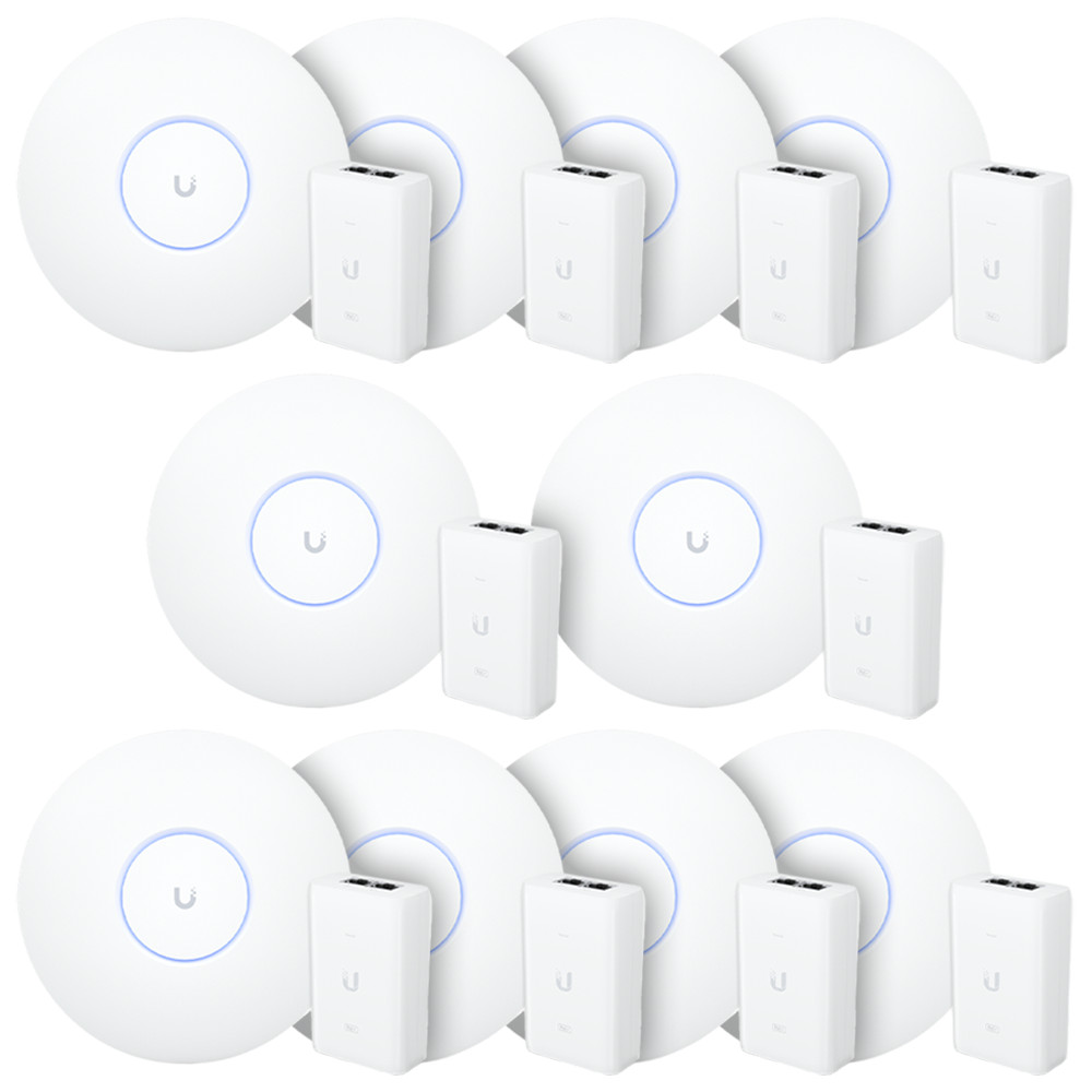 10 Roteadores Wi-Fi 6 Access Point 3.0 Gbps + 10 Injetores PoE+ | 10 U6+ Ubiquiti Com 10 Fontes 48V 30W