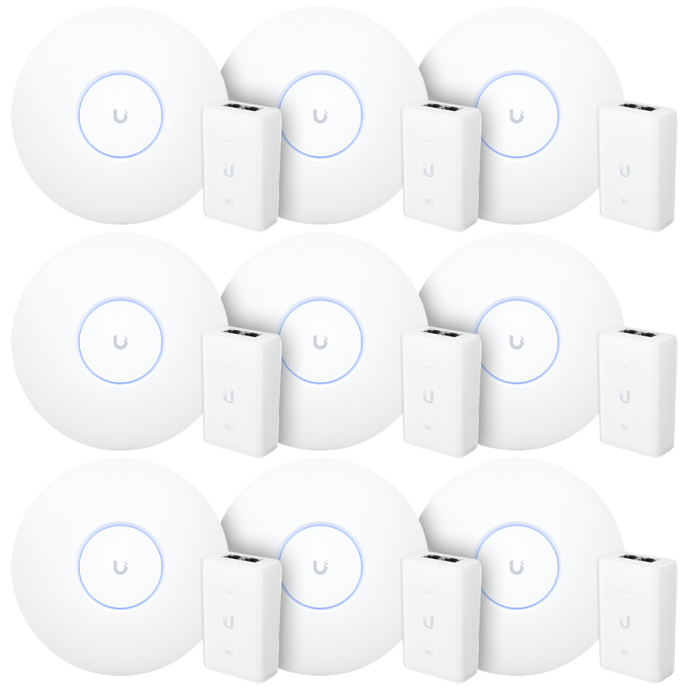 9 Roteadores WiFi 6 Access Point 5.3 Gbps + 9 Injetores PoE+ | 9 U6 Pro Ubiquiti Com 9 Fontes 48V 30W