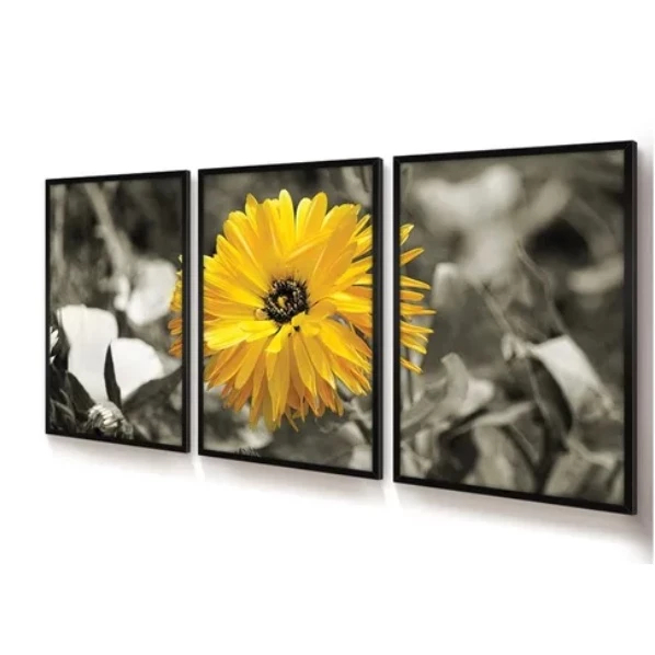 Quadro Decorativo Girassóis Abstratos Preto Branco Flores Contraste Natureza Estilo Visual