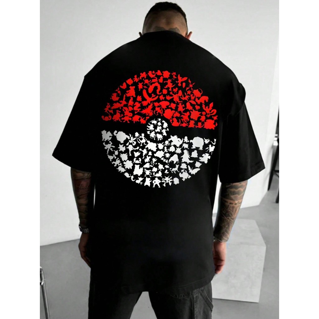 BEAST FASHION 2025 Novo pokemon Camiseta Masculina Casual de Manga Curta com Estampa Colorida em Contraste