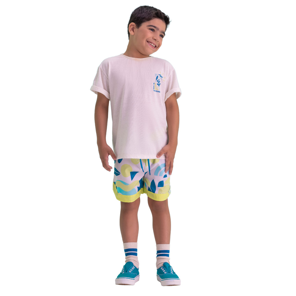 Bermuda Estampada Em Tactel Com Detalhe Contraste